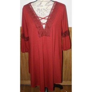 Just Found Crochet Trim V-Neck 3/4 Sleeves Knee Length Pullover Dress  Sz 2X NWT